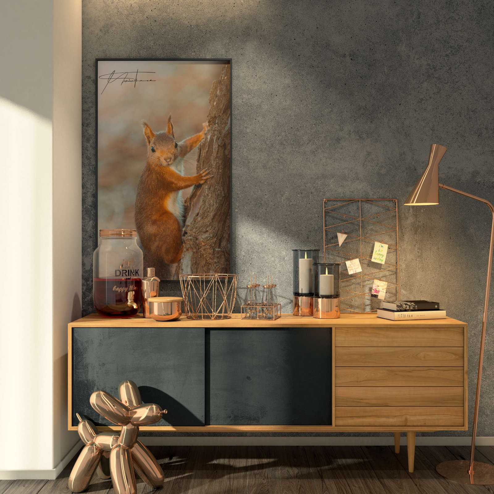 un tirage mural avec un écureuil